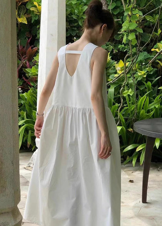 White Backless Dress Sleeveless Classy Holiday Cotton