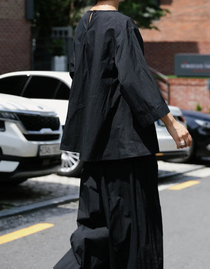 Casual Cotton Top Drawstring Sleeve Khaki Half Asymmetrical