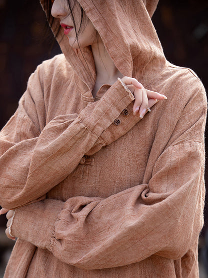 Women Summer Retro Tie-dye Linen Hooded Shirt FG1045