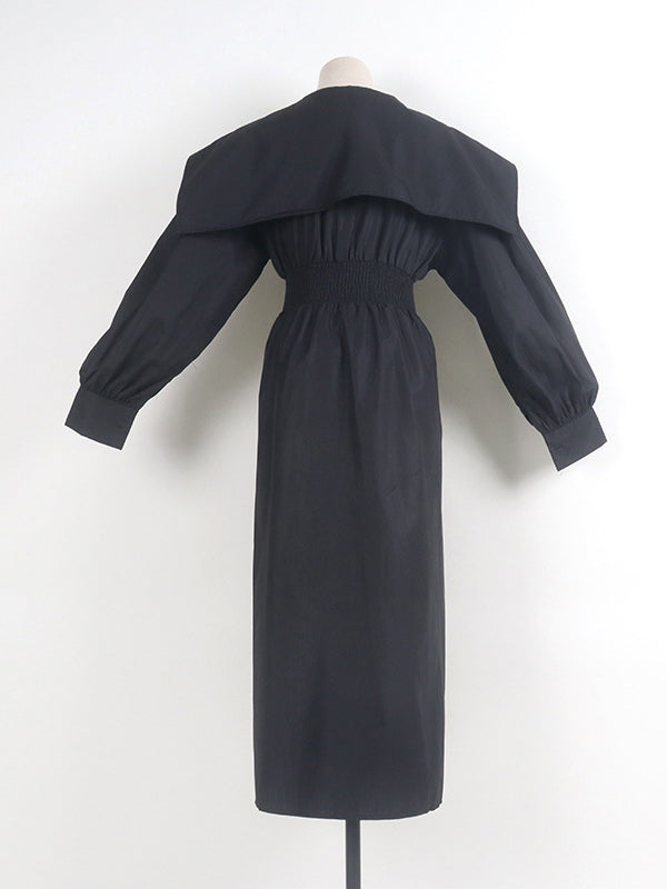 Pleated Black Asymmetric Lapel Waisted Long High Modern Belted