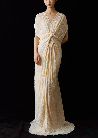 Up Italian Summer Dress Neck Lace Wrinkled Ankle V