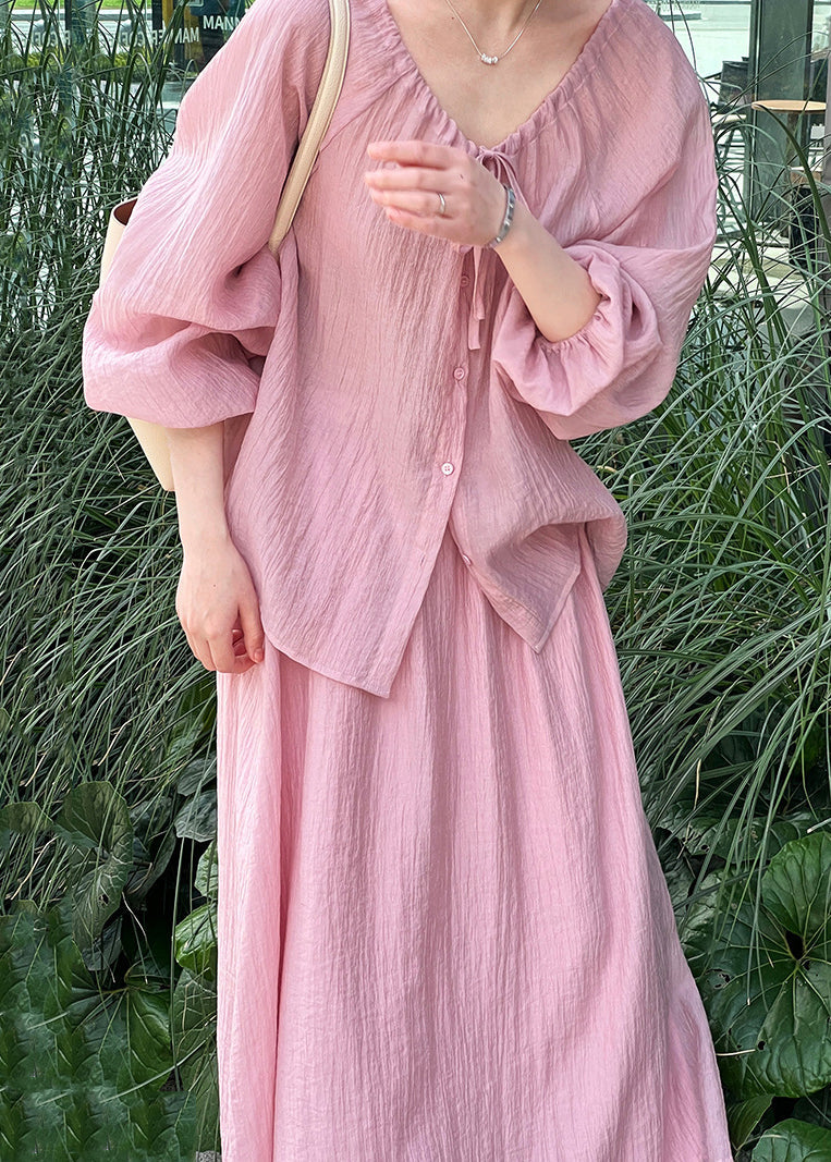 French Cotton Two And Up Pieces Set Skirts Yellow Tops Lace