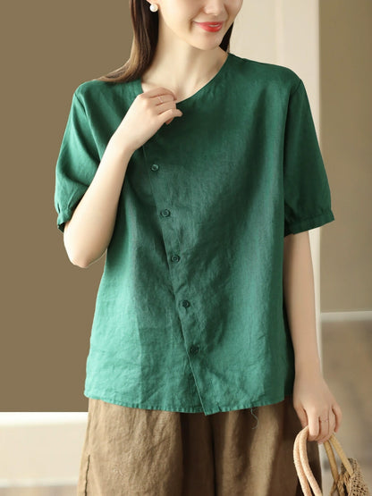 Thin Color Women Summer Shirt Pure Casual O-Neck