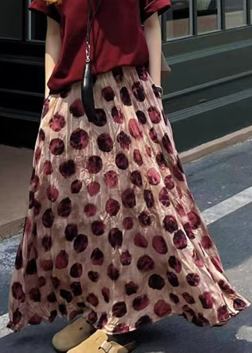 Waist Elastic Skirts Print Cotton Pink Summer