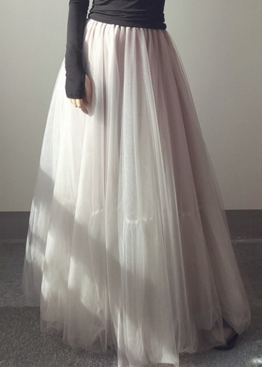 Skirts Italian A Waist Line White Patchwork Tulle Elastic