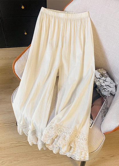 Summer Straight Lace Pants Beige Unique Patchwork Waist Elastic