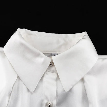 Satin Off Tie Top Sleeve Party Long Shoulder Lapel White with