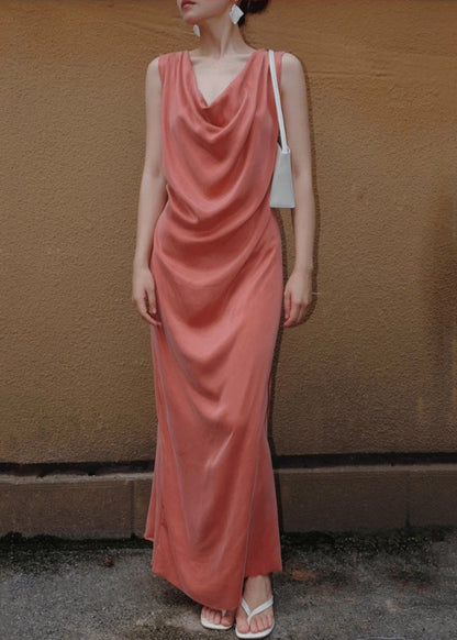 Silk Orange Sleeveless Up Solid Long Lace Women Dresses