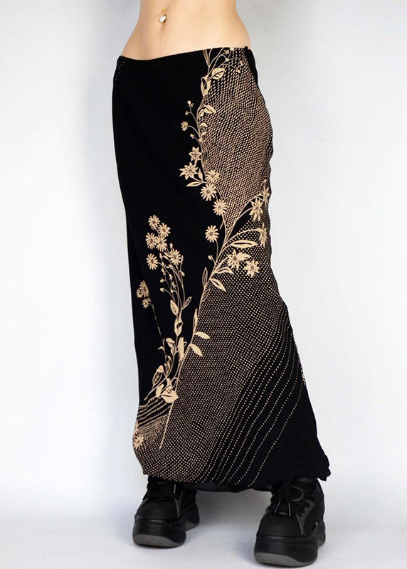 Art Low Waist Skirts Print Spring Holiday Black