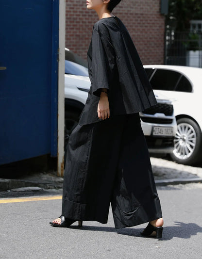 Elastic Organic Wide-Leg Waist Khaki Pants