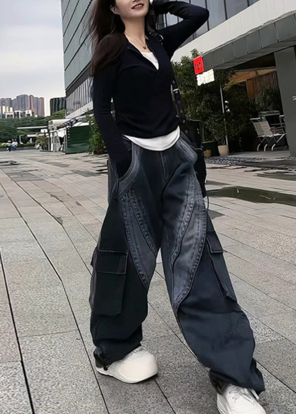 With Pants Black Denim Classy Spring Pockets Oversized