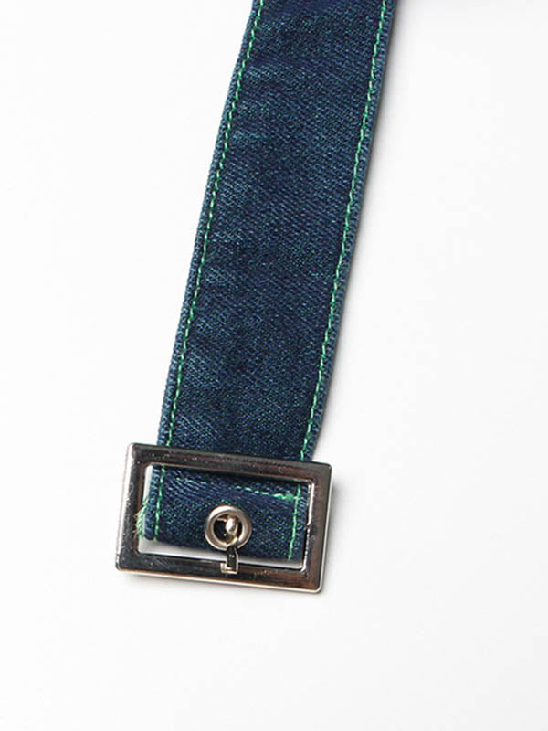 Denim Shiny Waisted Skirt A-Line Green Belted Chic High Tulle