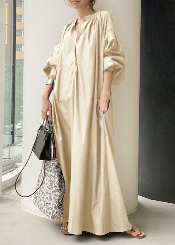 Dresses Bohemian Neck Lantern Apricot V Long Sleeve Oversized