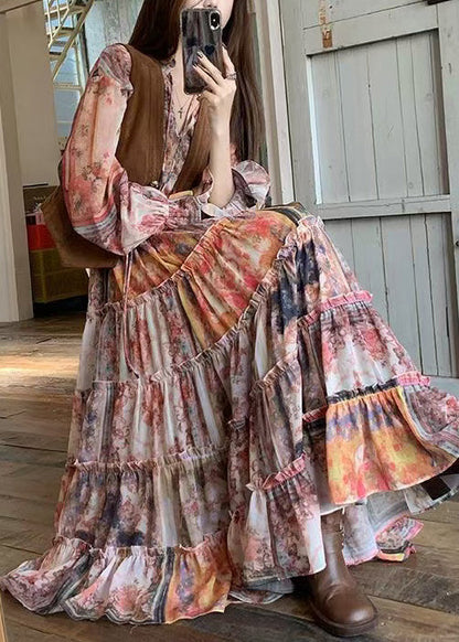 Dress Brown And Ruffled Suede Faux Elegant Waistcoat Two-Piece