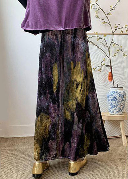Dye Velvet Loose Silk Purple Tie Elastic Skirts Side Open Waist