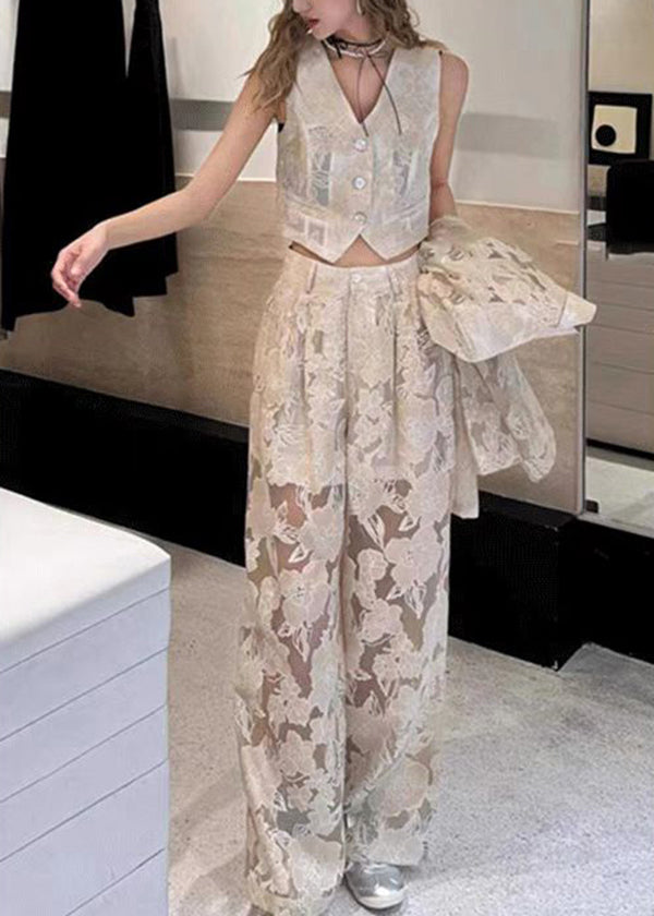 Piece Pants Light Hollow Suit Luxury White Three Vest Set Lace