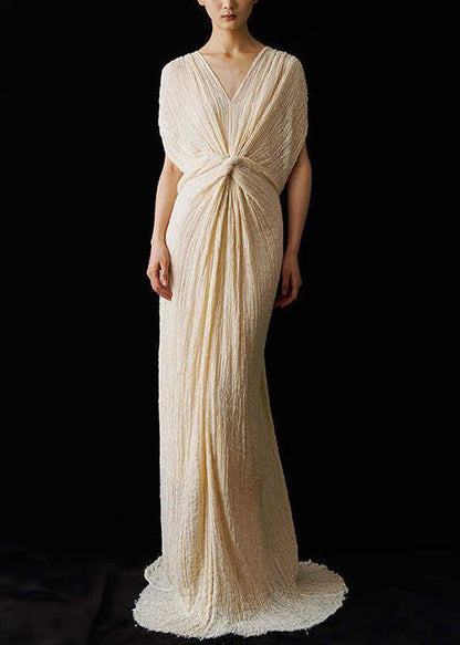 Up Italian Summer Dress Neck Lace Wrinkled Ankle V