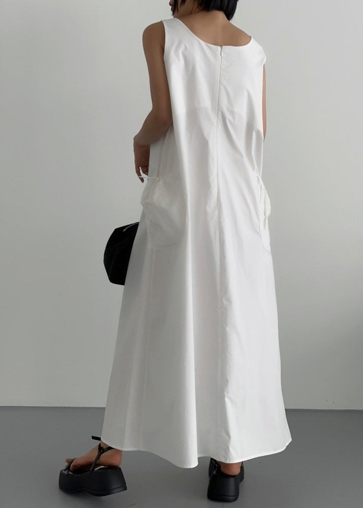 Women Neck Cotton Dresses White Robe Sleeveless U