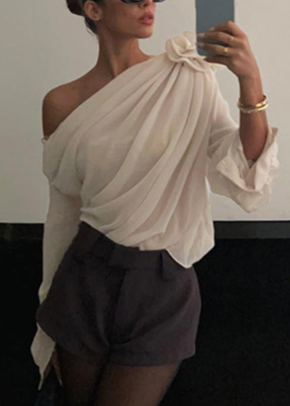 Chiffon One Floral Spring Top Apricot Brief Shoulder