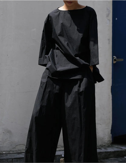 Casual Cotton Top Drawstring Sleeve Khaki Half Asymmetrical