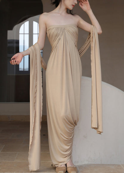 The Off Dresses Wrinkled Cotton French Long Khaki Shoulder