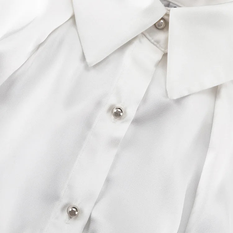 Satin Off Tie Top Sleeve Party Long Shoulder Lapel White with