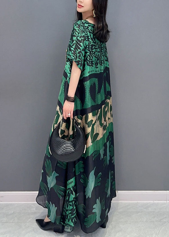 Bohemian black cashew nuts O Neck Pockets Print Patchwork Silk Long Dresses Summer TT1010