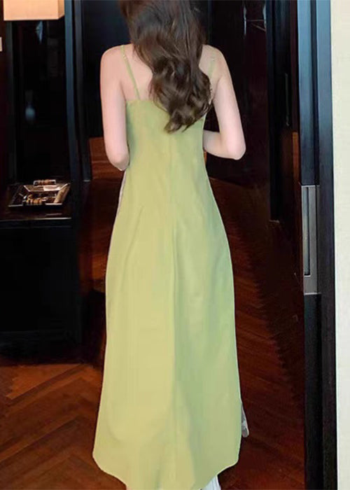 Spaghetti Lace New Green Dress Patchwork Strap Sleeveless