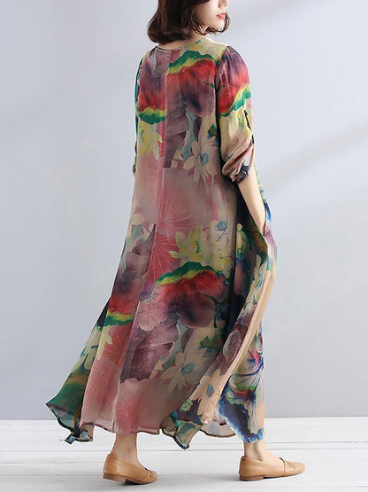 Plus Size Charming Women Casual Loose Floral Long Sleeve Dress LL025