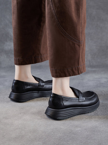 Platform Leather Shoes Women Genuine Vintage