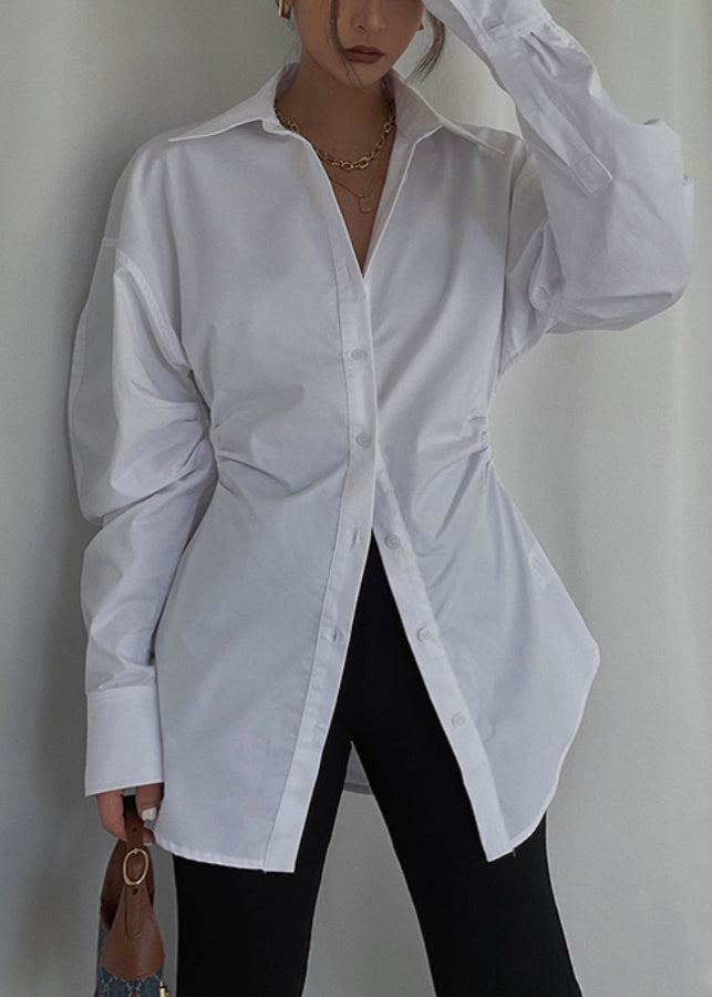 Casual Blouse Cinched Cotton White Spring Tops
