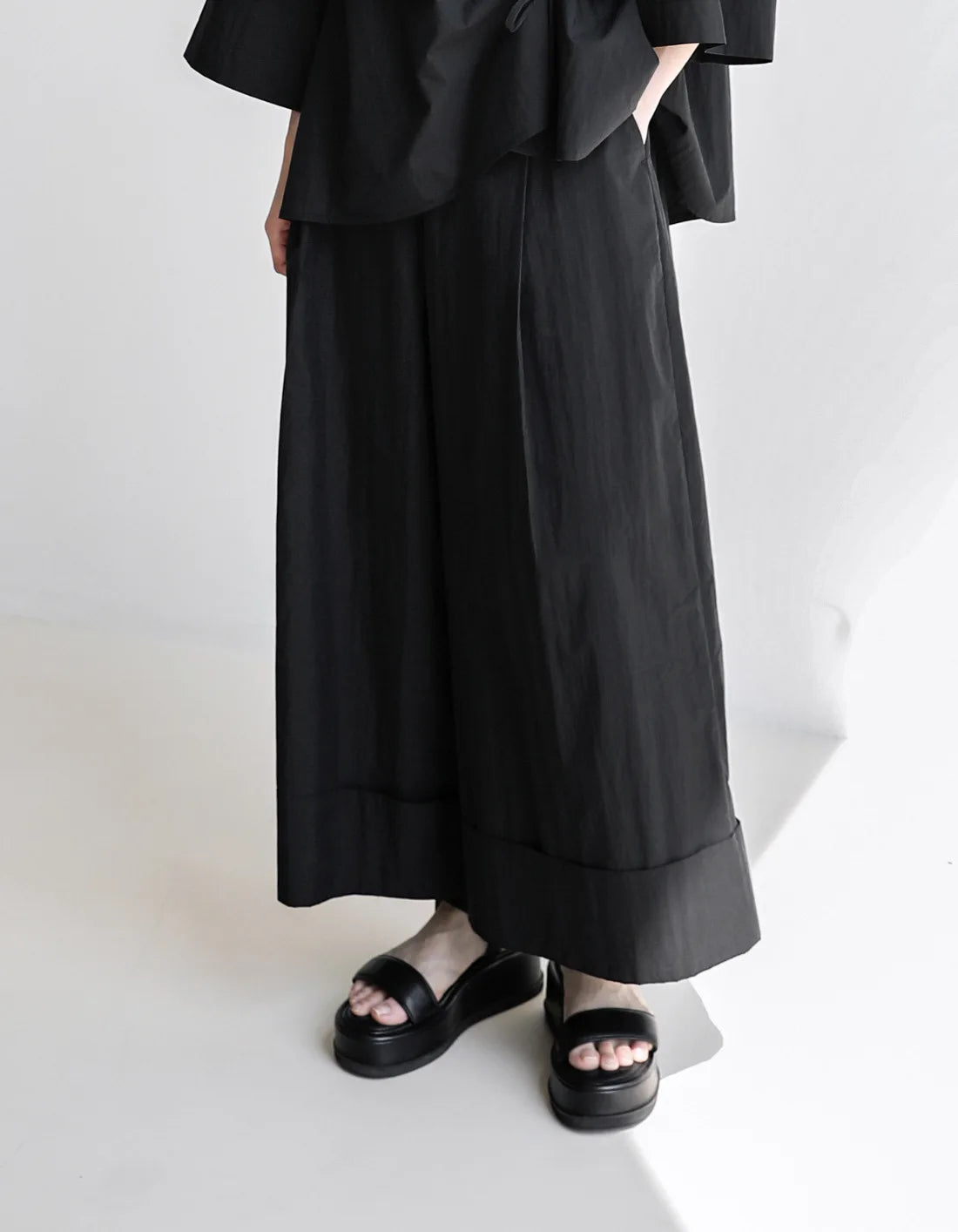 Elastic Organic Wide-Leg Waist Khaki Pants