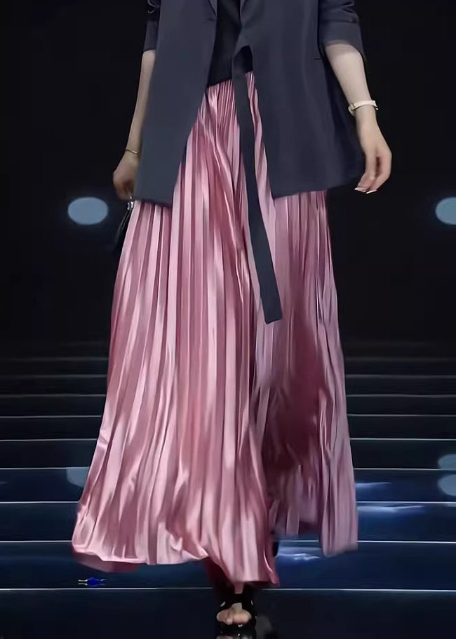 Loose Skirts Cotton Solid Spring Pink Wrinkled