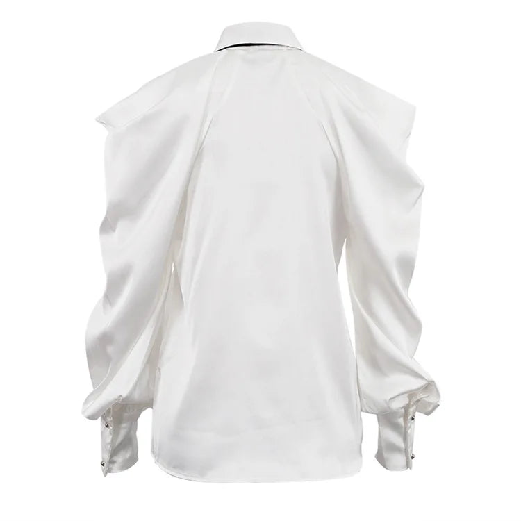 Satin Off Tie Top Sleeve Party Long Shoulder Lapel White with