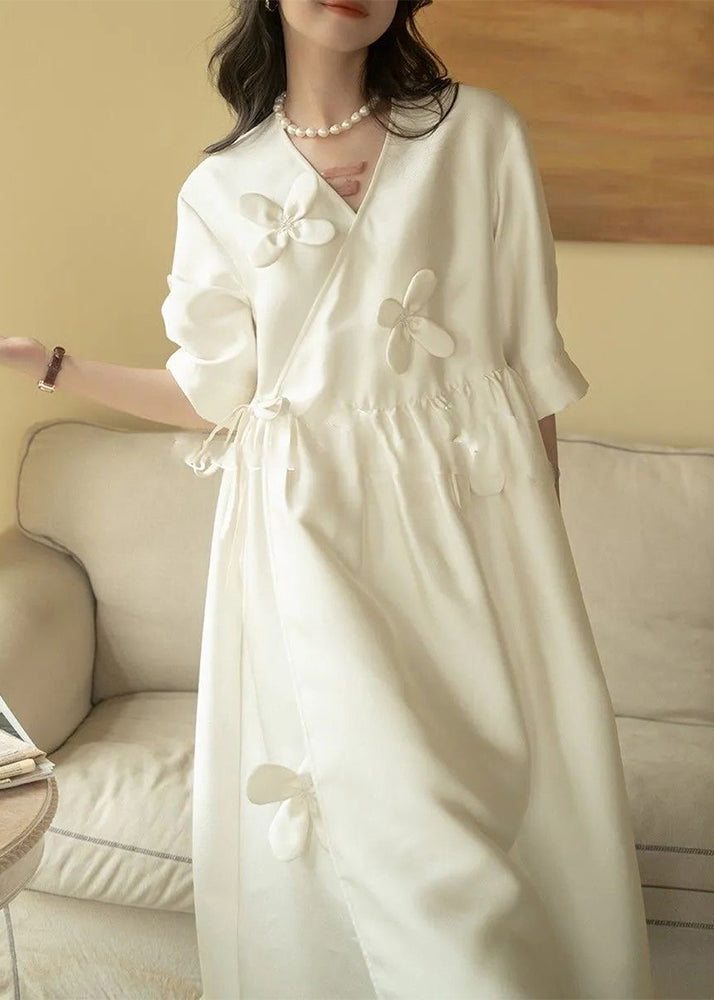 Neck Chic Summer Dress Long V Lace Floral Cotton White Up