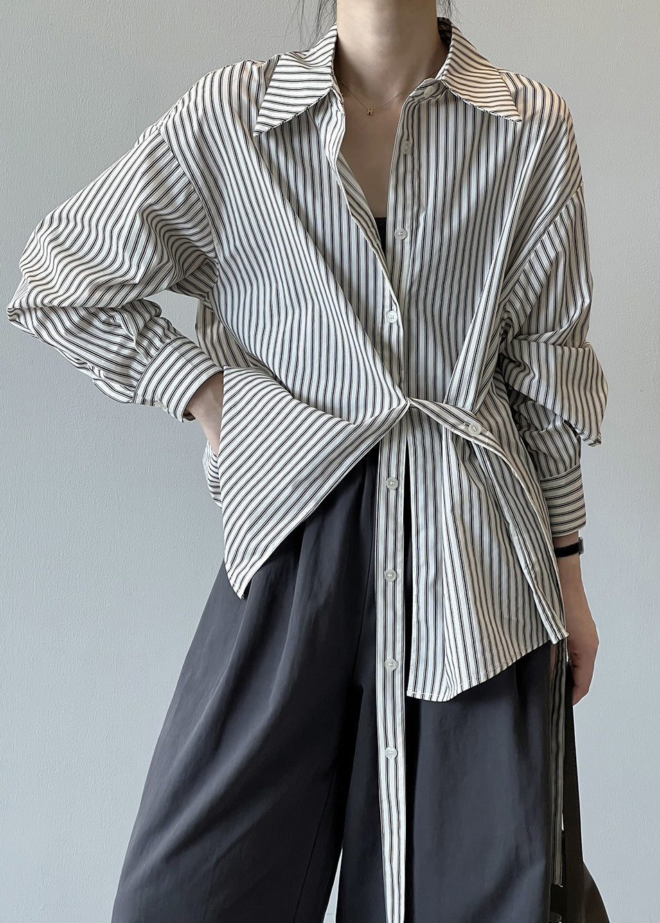 Pan Cotton Collar Fall Striped Peter French Shirt Button