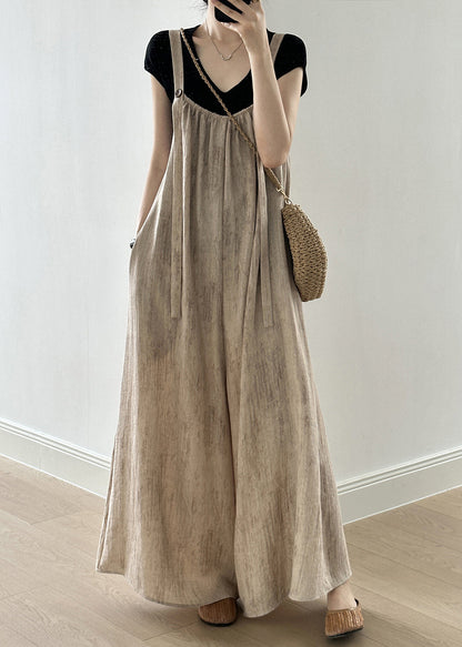 Sleeveless Button Jumpsuit Linen Women Pockets