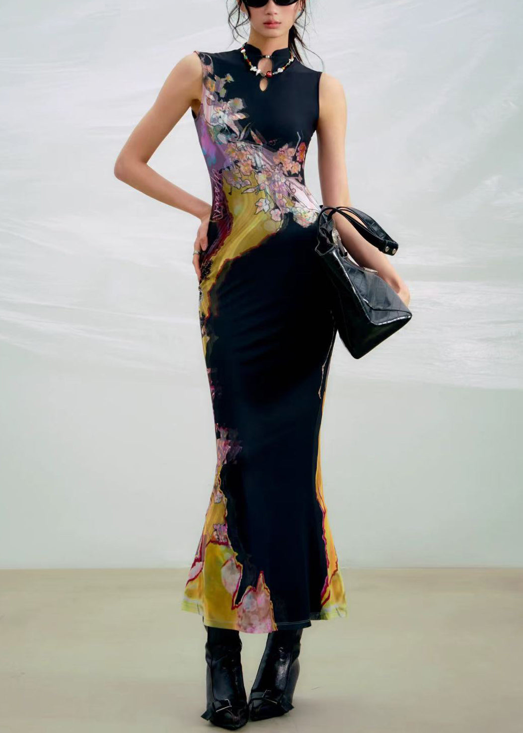 Tulle Long Slim Summer Hollow Fit Dresses Black Out