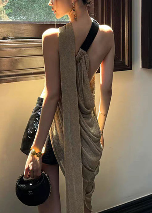 Asymmetrical Tank Wrinkled Sleeveless Top New Open Side