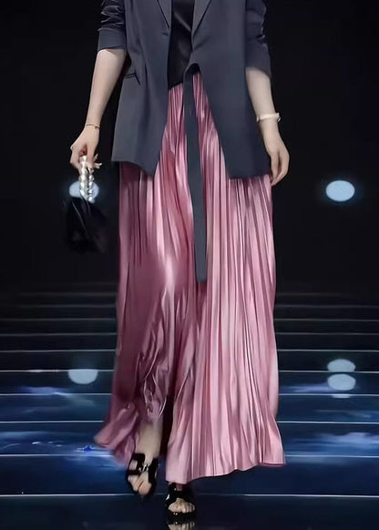 Loose Skirts Cotton Solid Spring Pink Wrinkled