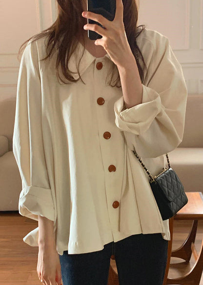 Peter Cotton Top Loose Cute Pan Beige Collar Spring Shirt