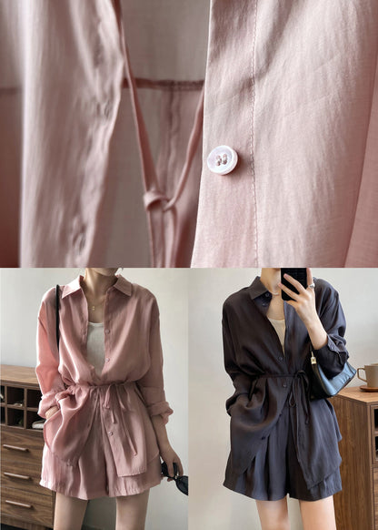 Spring Button Gray Peter Dark Silk Pan Solid Collar Two-Piece Set