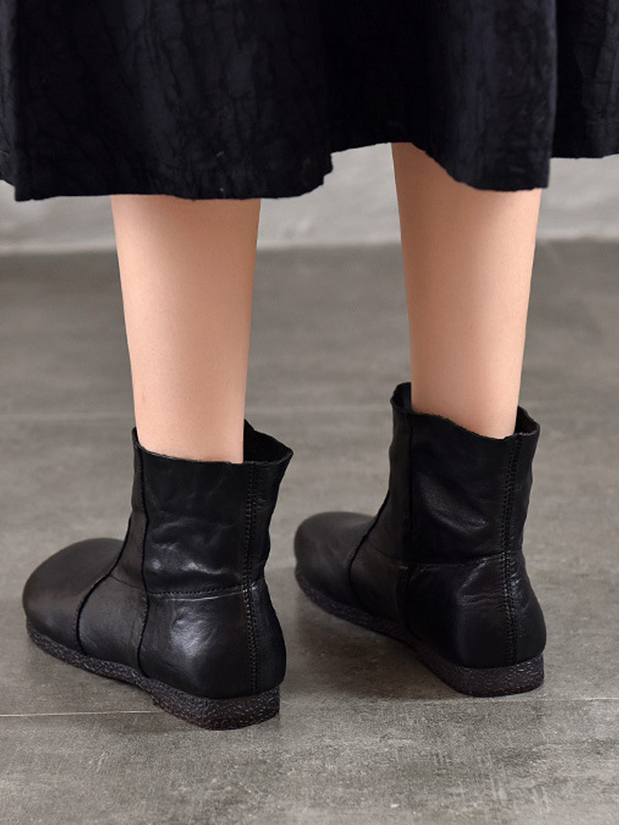Autumn Women Soft Boots Leather Heel Low Genuine