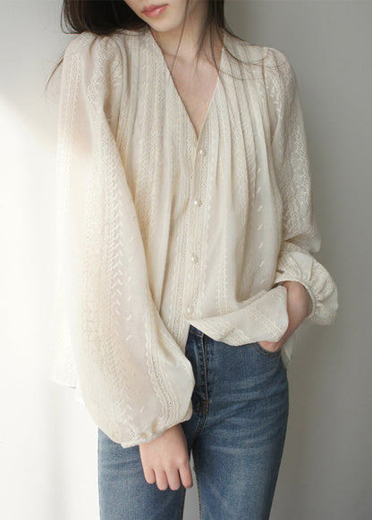 Lantern Art Embroidered Apricot Shirt Chiffon Sleeve