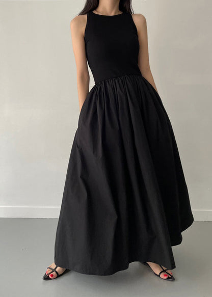 Patchwork Cotton Large Exra Party Hem Dress Sleeveless Black