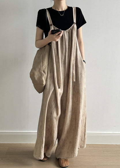 Sleeveless Button Jumpsuit Linen Women Pockets