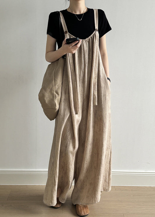 Sleeveless Button Jumpsuit Linen Women Pockets