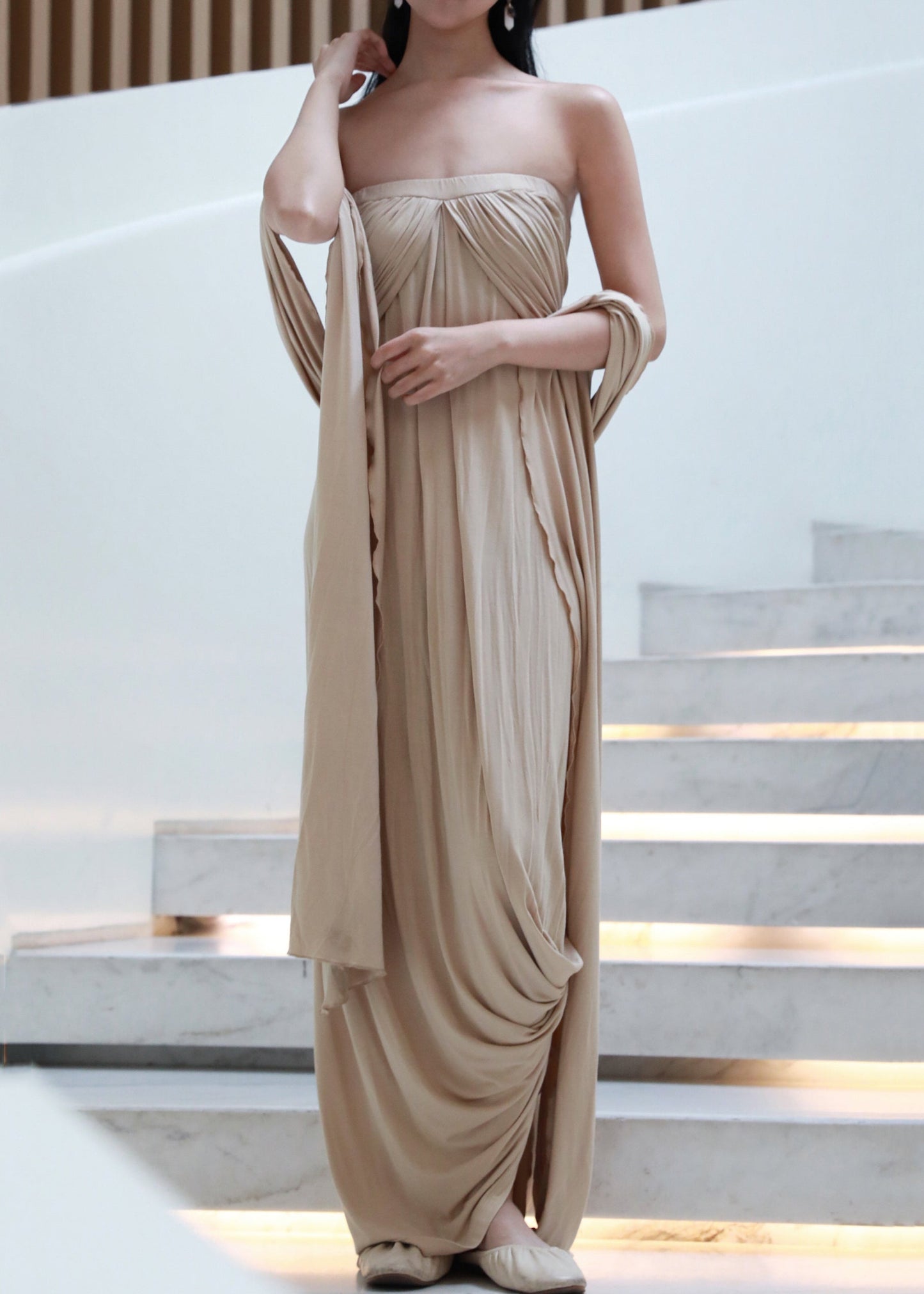 The Off Dresses Wrinkled Cotton French Long Khaki Shoulder