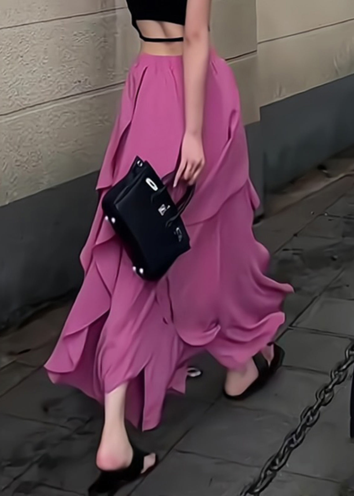 Patchwork Organic Ruffled Purple Summer Skirt Waist Elastic Maxi