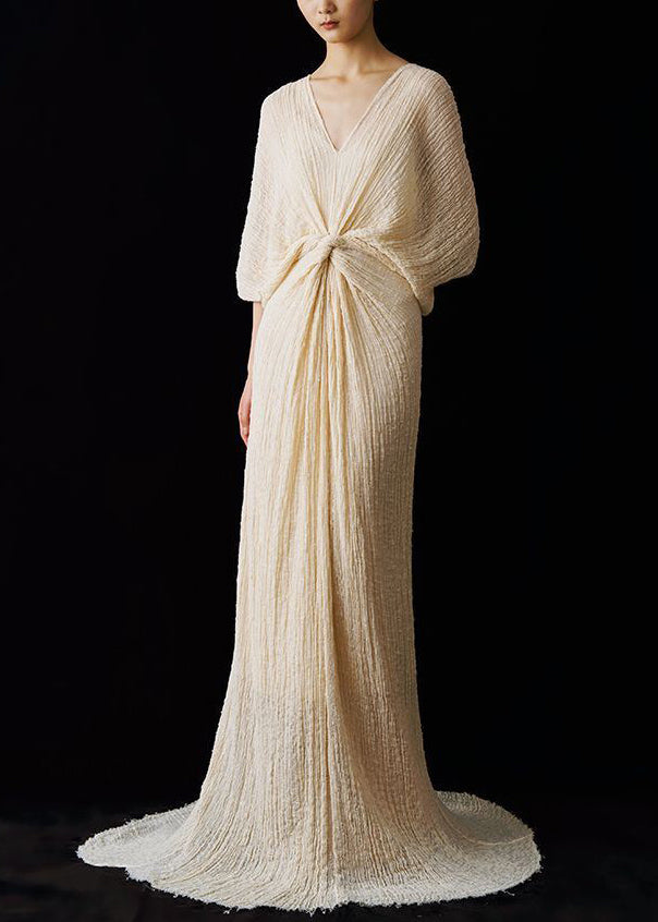 Up Italian Summer Dress Neck Lace Wrinkled Ankle V